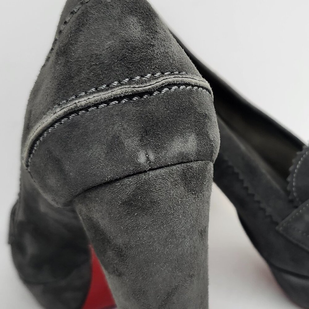 Laura Ferri Women's Grey Suede Block Heel Loafer W/Red Bottoms Size 7 & 8.5 - Picture 6 of 8